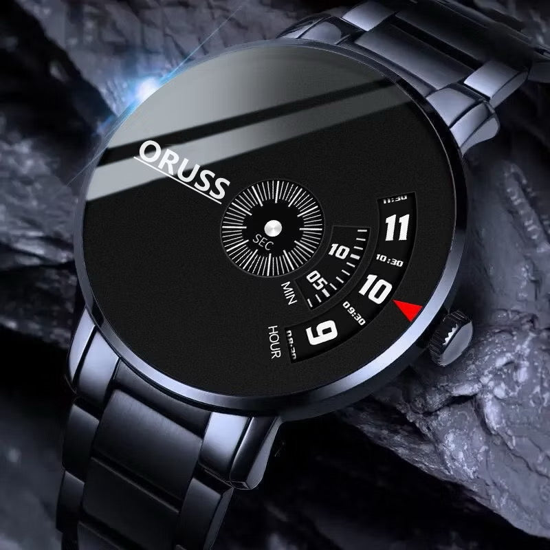 ￼[with Box] ORUSS Original Stainless Steel/Leather Luxury Fashion Unique Watch Waterproof Black Watch Men's Luminous Korean Version Quartz Swiss Watch