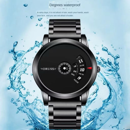 ￼[with Box] ORUSS Original Stainless Steel/Leather Luxury Fashion Unique Watch Waterproof Black Watch Men's Luminous Korean Version Quartz Swiss Watch