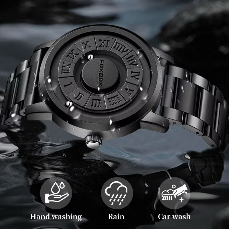 ￼LIGE x FOXBOX Jam Tangan Lelaki Waterproof Watch Men Stainless Steel Scrolling Beads Quartz Magnetic Force Wristwatch