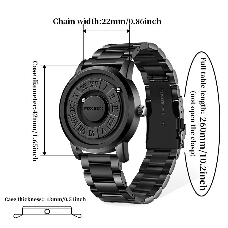 ￼LIGE x FOXBOX Jam Tangan Lelaki Waterproof Watch Men Stainless Steel Scrolling Beads Quartz Magnetic Force Wristwatch