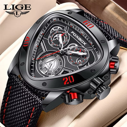 ￼LIGE 2022 Creative Triangle Quartz Watch Men Casual Military Sports Chronograph Luminous Men Quartz Watch Fashion Cobra Watch For Men