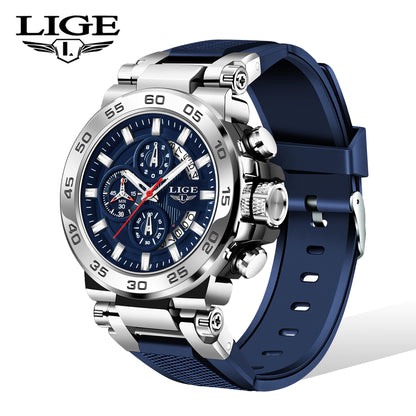 LIGE Digital Watch Men Original Jam Tangan Lelaki Waterproof Chronograph Calendar Luminous Fashion Business Sports Wristwatch