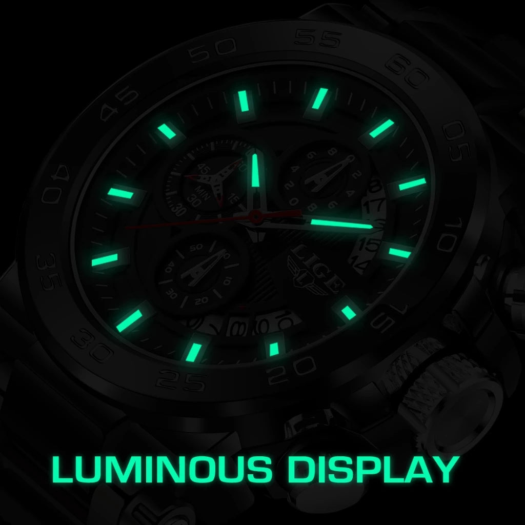 LIGE Digital Watch Men Original Jam Tangan Lelaki Waterproof Chronograph Calendar Luminous Fashion Business Sports Wristwatch