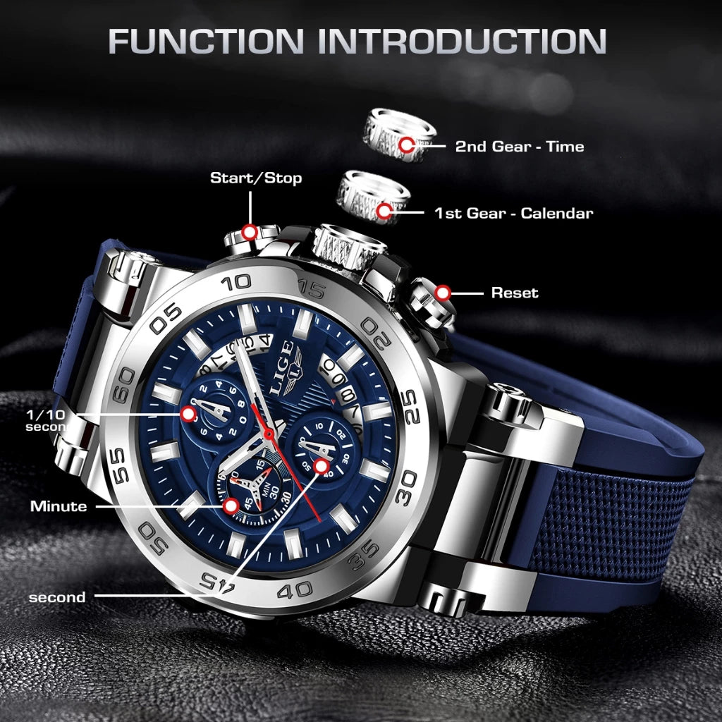 LIGE Digital Watch Men Original Jam Tangan Lelaki Waterproof Chronograph Calendar Luminous Fashion Business Sports Wristwatch