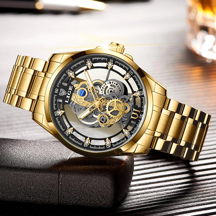 LIGE 2023 jam tangan lelaki Original Authentic Waterproof Watch men Fashion Stainless Steel jam tangan