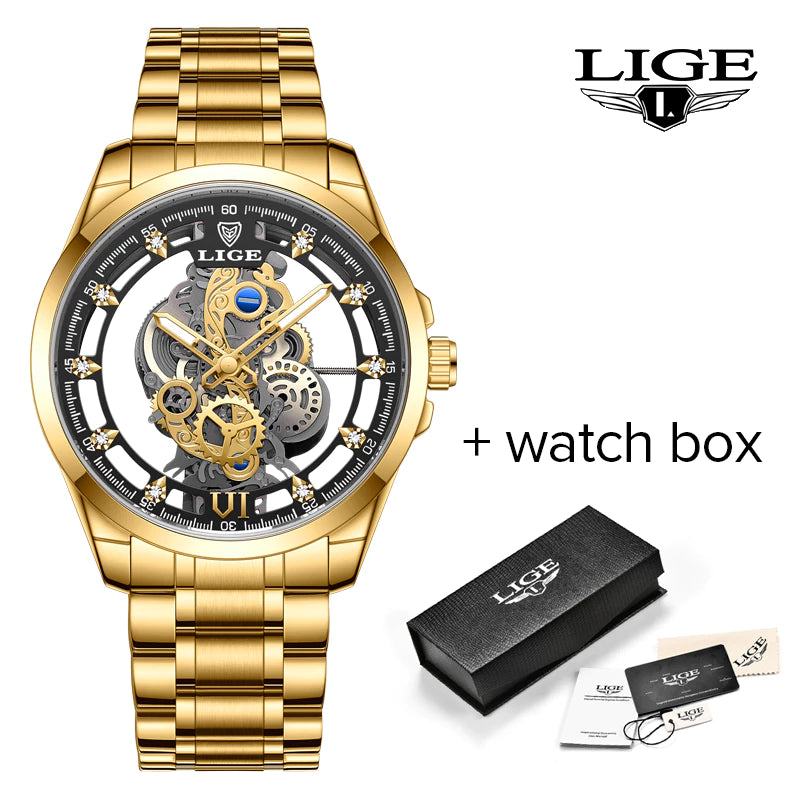 LIGE 2023 jam tangan lelaki Original Authentic Waterproof Watch men Fashion Stainless Steel jam tangan